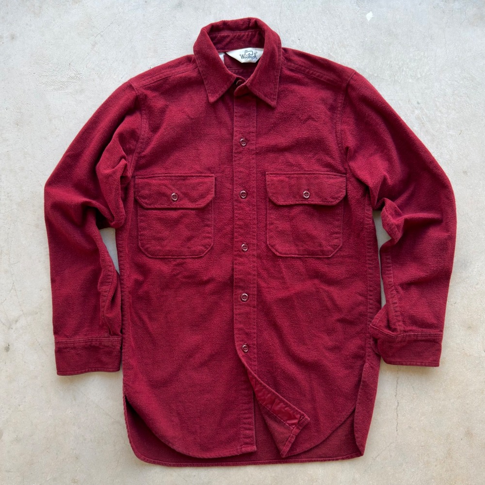 Vintage Woolrich Chamois Shirt Burgundy Red Heavy Cotton Flannel Mens Small